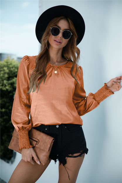 Blusa de manga larga con puños fruncidos Lux