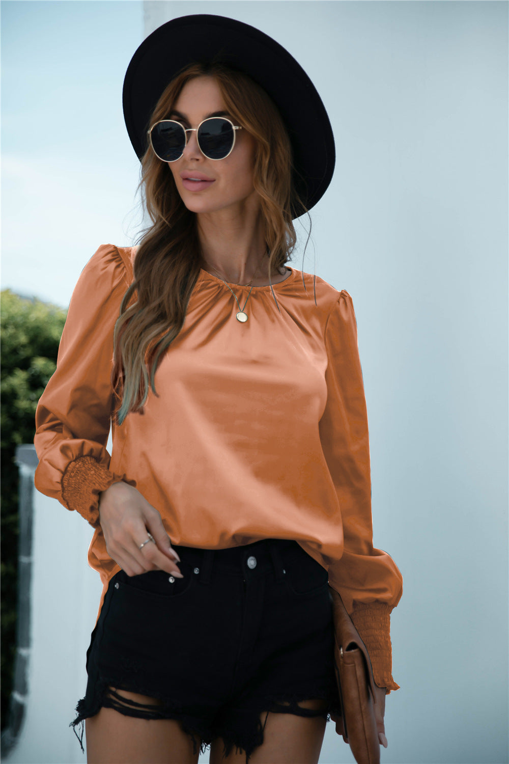 Blusa de manga larga con puños fruncidos Lux