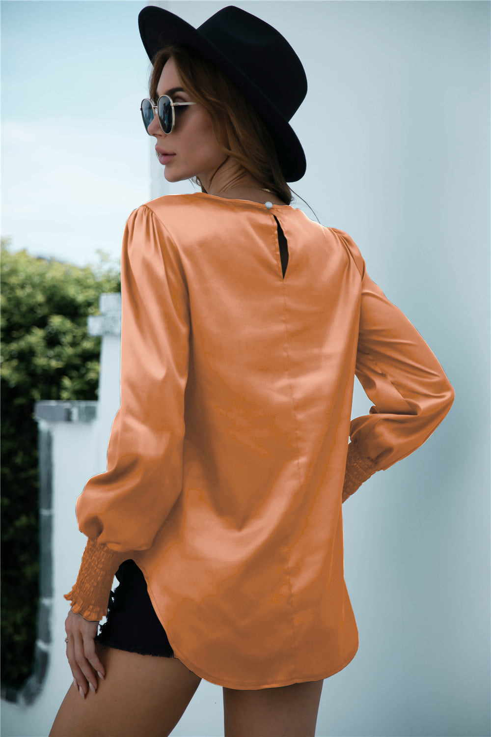 Blusa de manga larga con puños fruncidos Lux