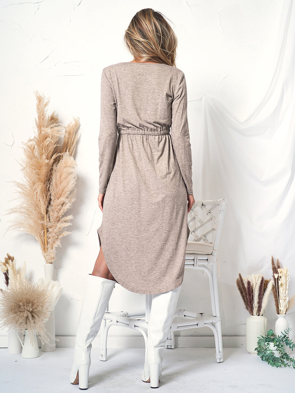 Vestido camisero midi de manga larga 