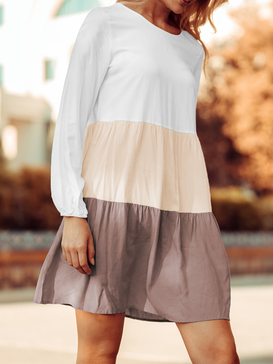 Vestido túnica de manga larga con volantes de colores