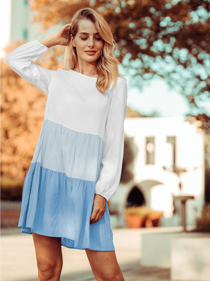 Vestido túnica de manga larga con volantes de colores