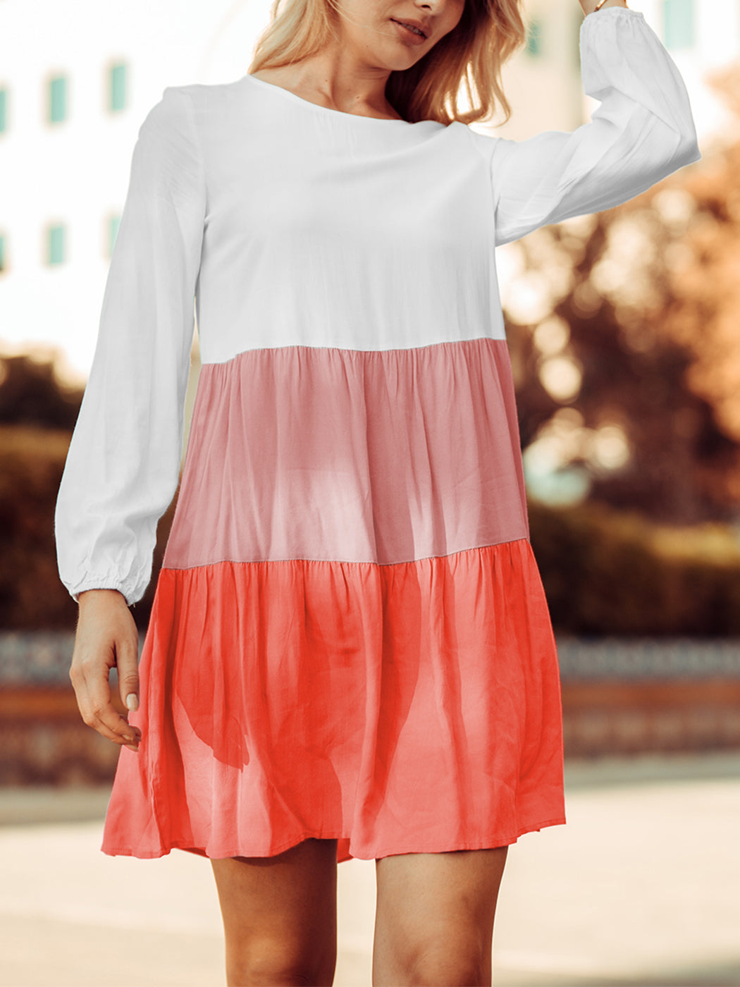 Vestido túnica de manga larga con volantes de colores