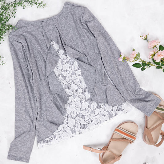 Ruffle Back Floral Lace Long Sleeve