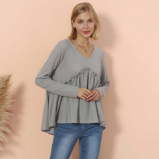 Jersey de manga larga con volantes ceñidos y tejido de gofre