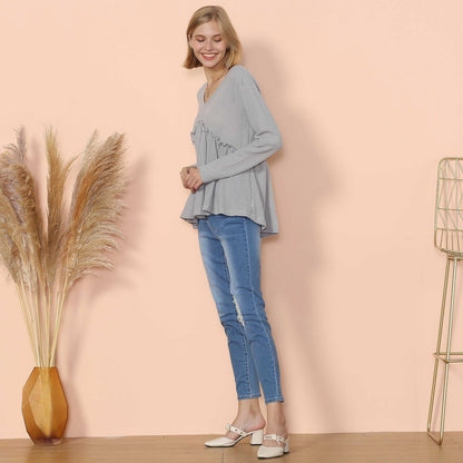 Waffle Knit Cinched Ruffle Long Sleeve