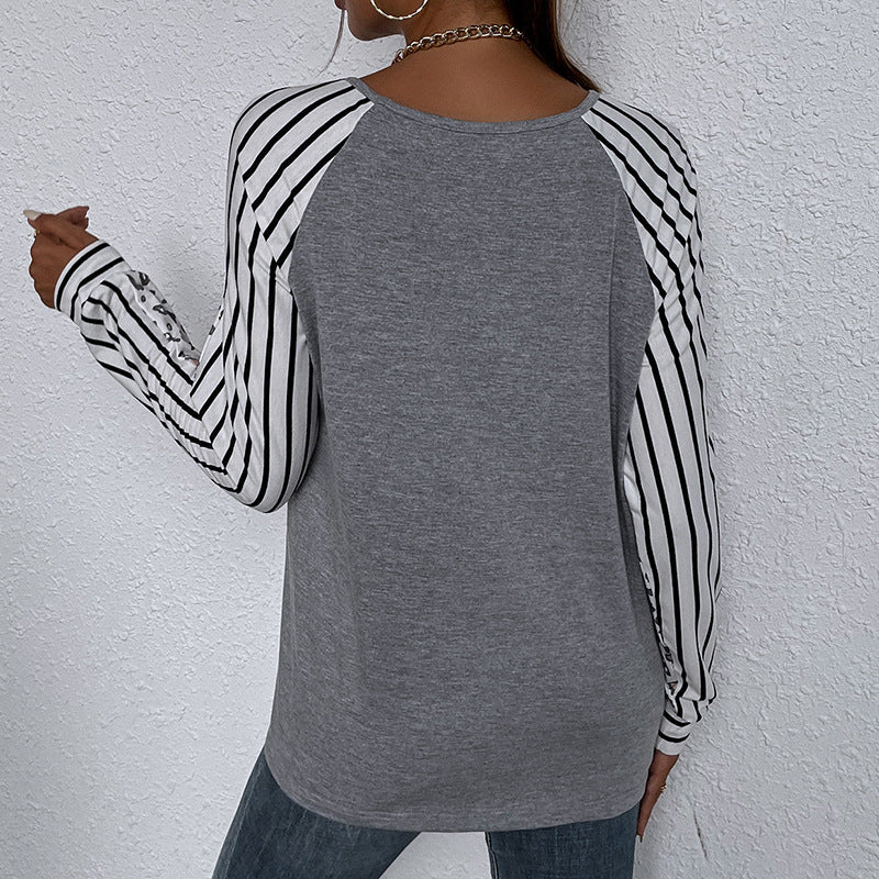 Blusa de manga larga con estampado de leopardo a rayas