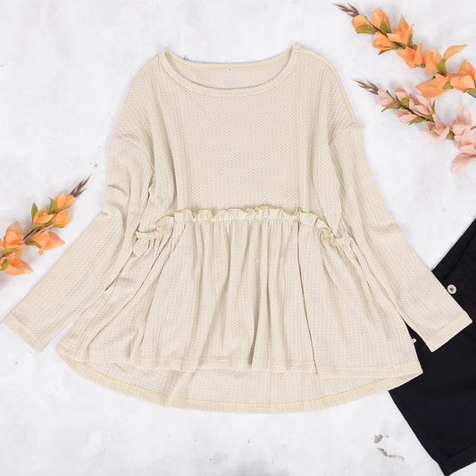 Blusa de manga larga con volantes y tejido de gofre