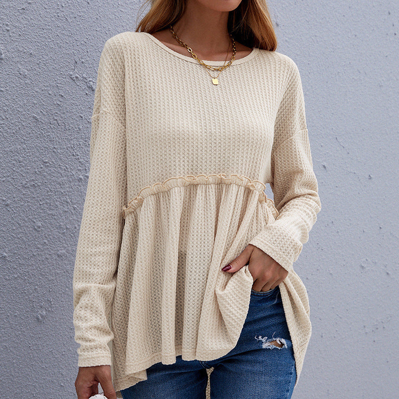 Blusa de manga larga con volantes y tejido de gofre