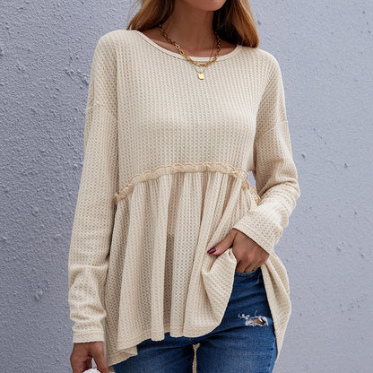 Blusa de manga larga con volantes y tejido de gofre