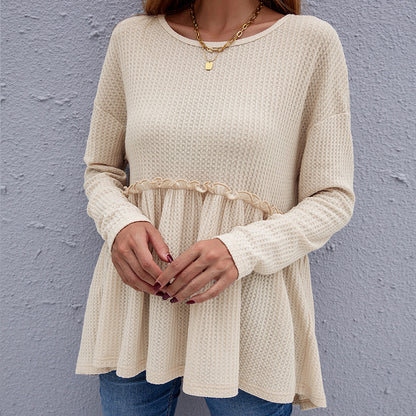 Blusa de manga larga con volantes y tejido de gofre