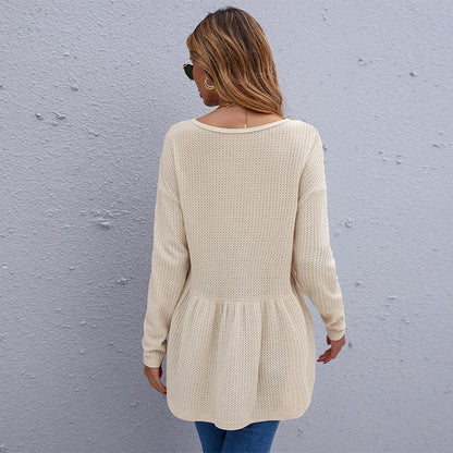 Blusa de manga larga con volantes y tejido de gofre