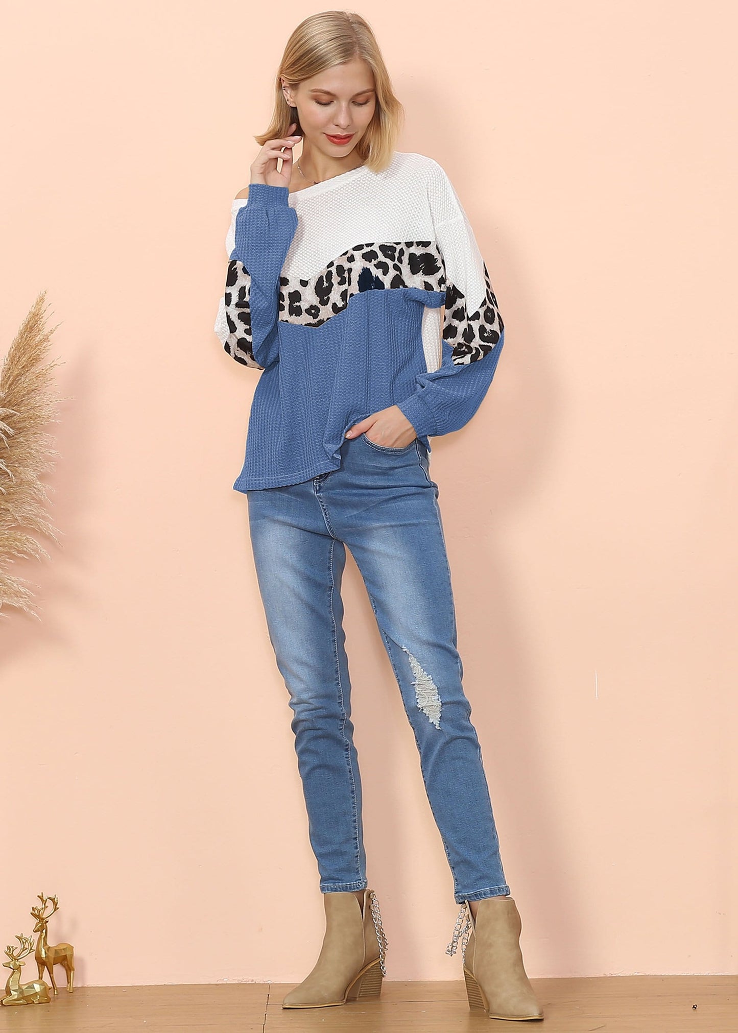 Waffle Knit Cheetah Print Long Sleeve