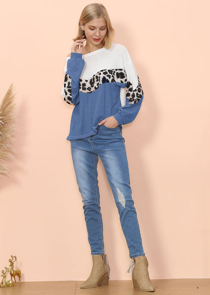 Waffle Knit Cheetah Print Long Sleeve