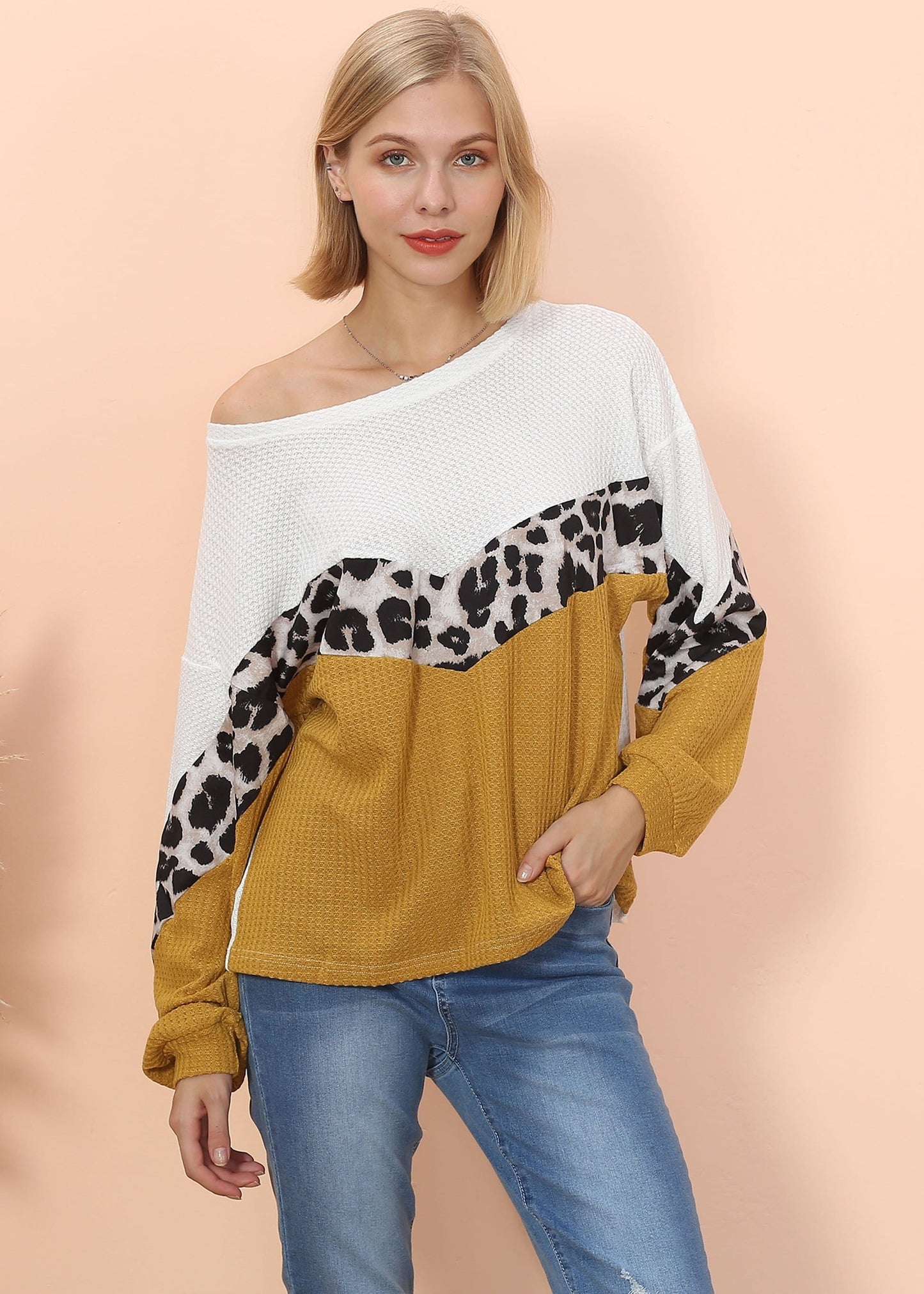 Waffle Knit Cheetah Print Long Sleeve