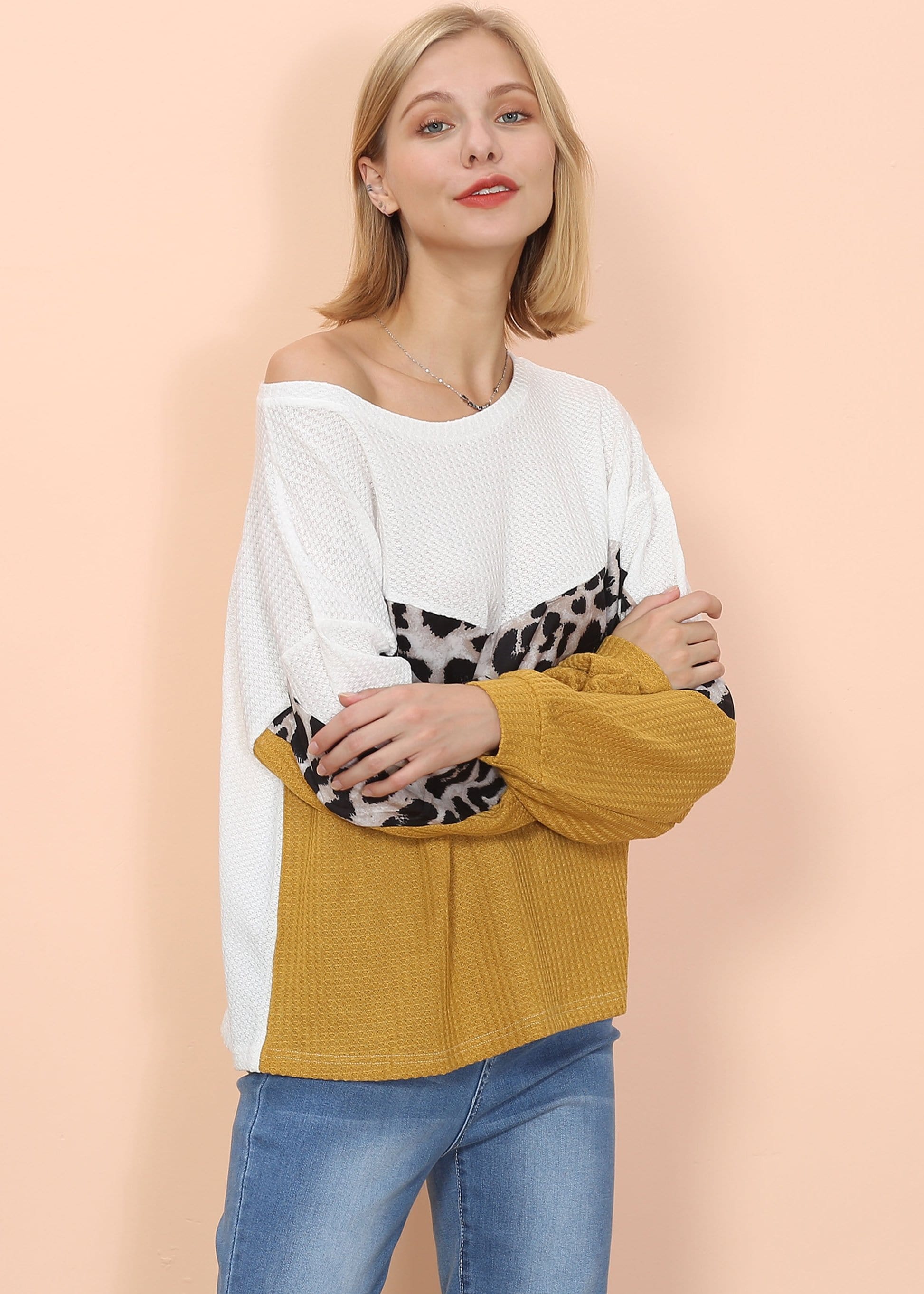 Jersey de manga larga con estampado de guepardo y tejido gofre