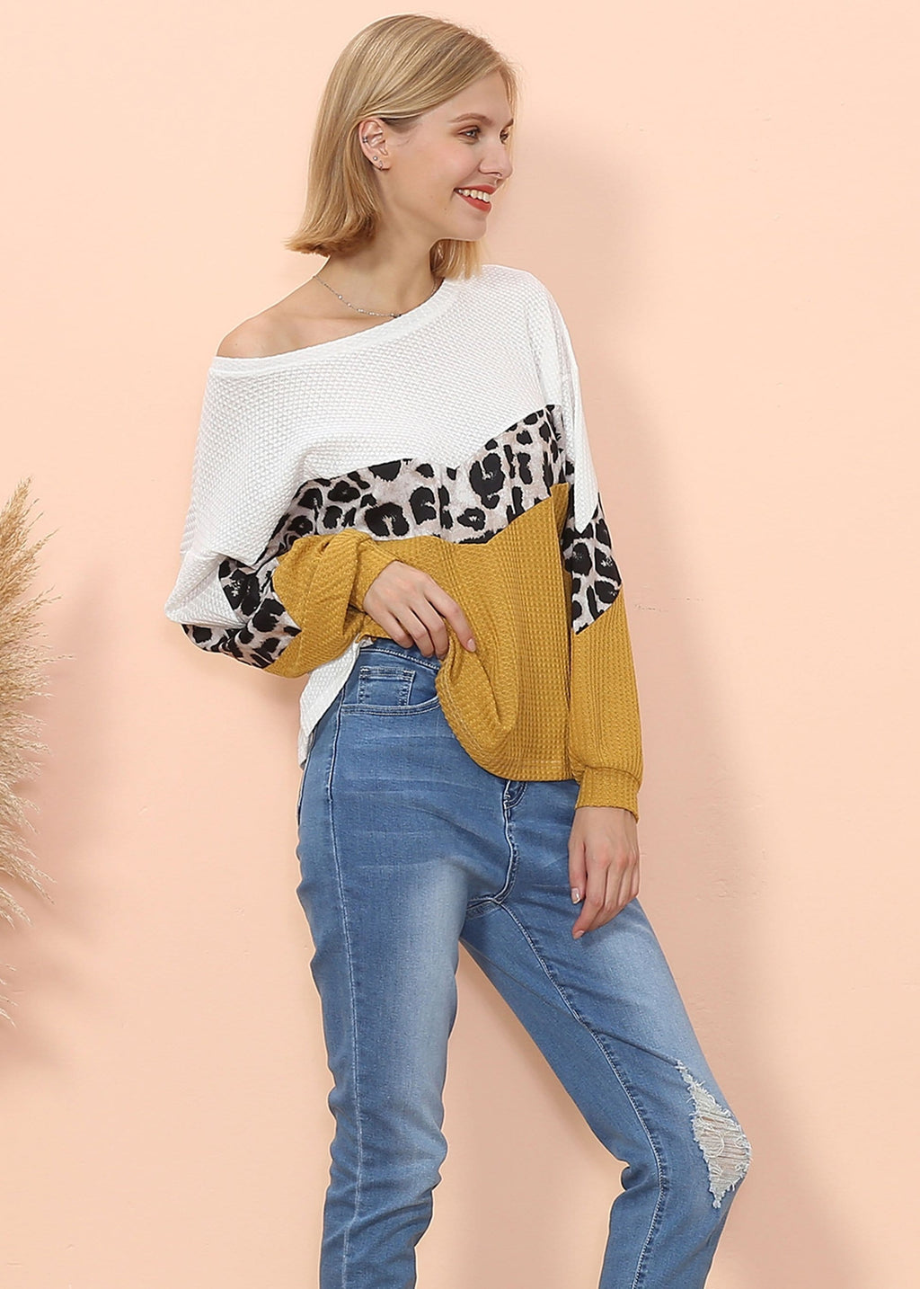 Jersey de manga larga con estampado de guepardo y tejido gofre