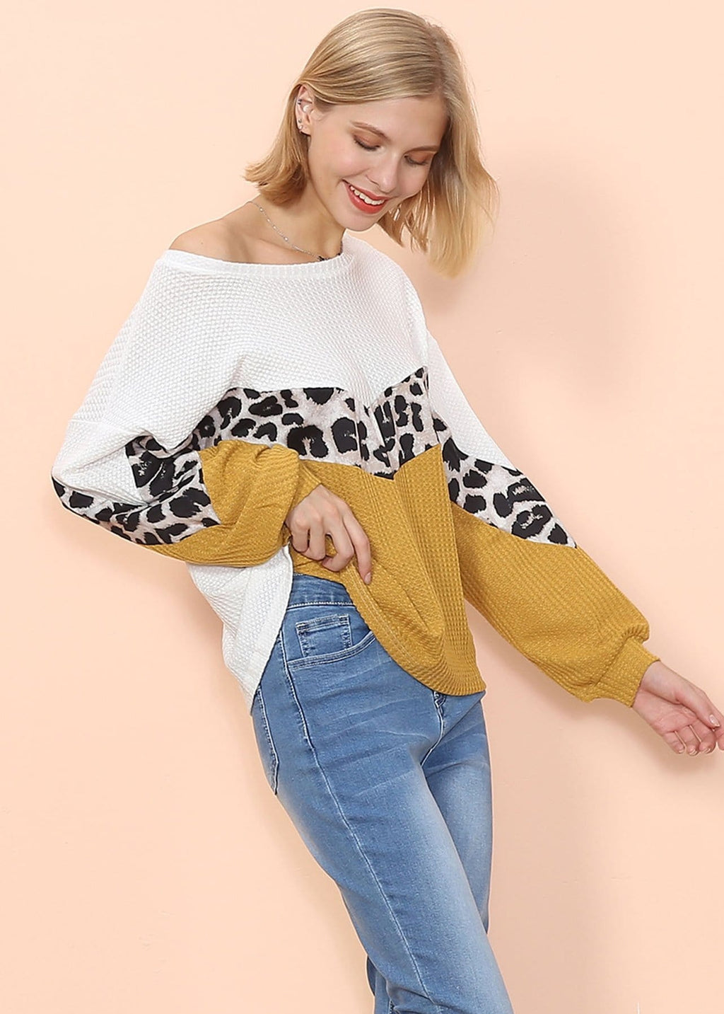 Jersey de manga larga con estampado de guepardo y tejido gofre