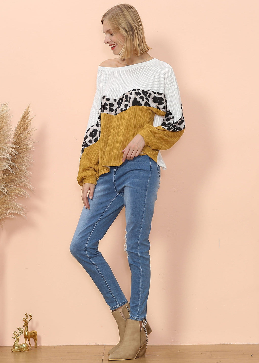 Jersey de manga larga con estampado de guepardo y tejido gofre