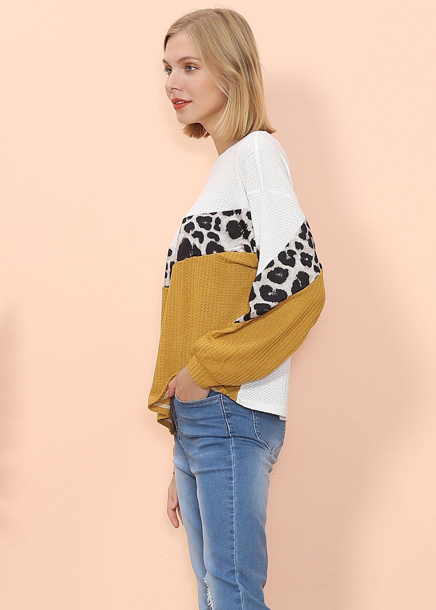 Waffle Knit Cheetah Print Long Sleeve