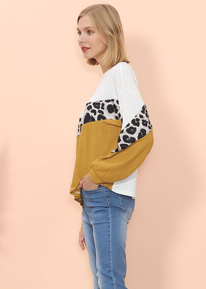 Waffle Knit Cheetah Print Long Sleeve