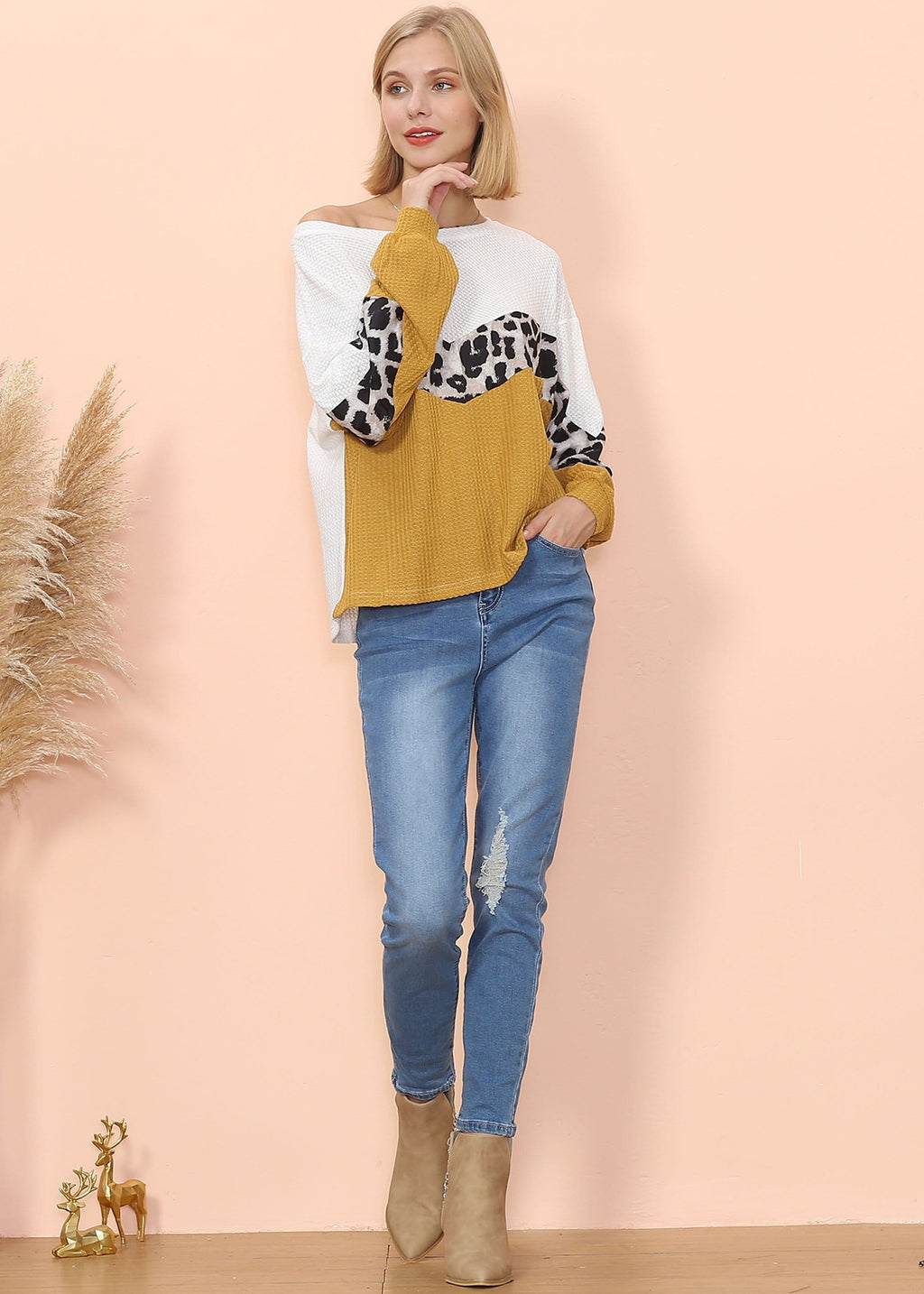 Jersey de manga larga con estampado de guepardo y tejido gofre