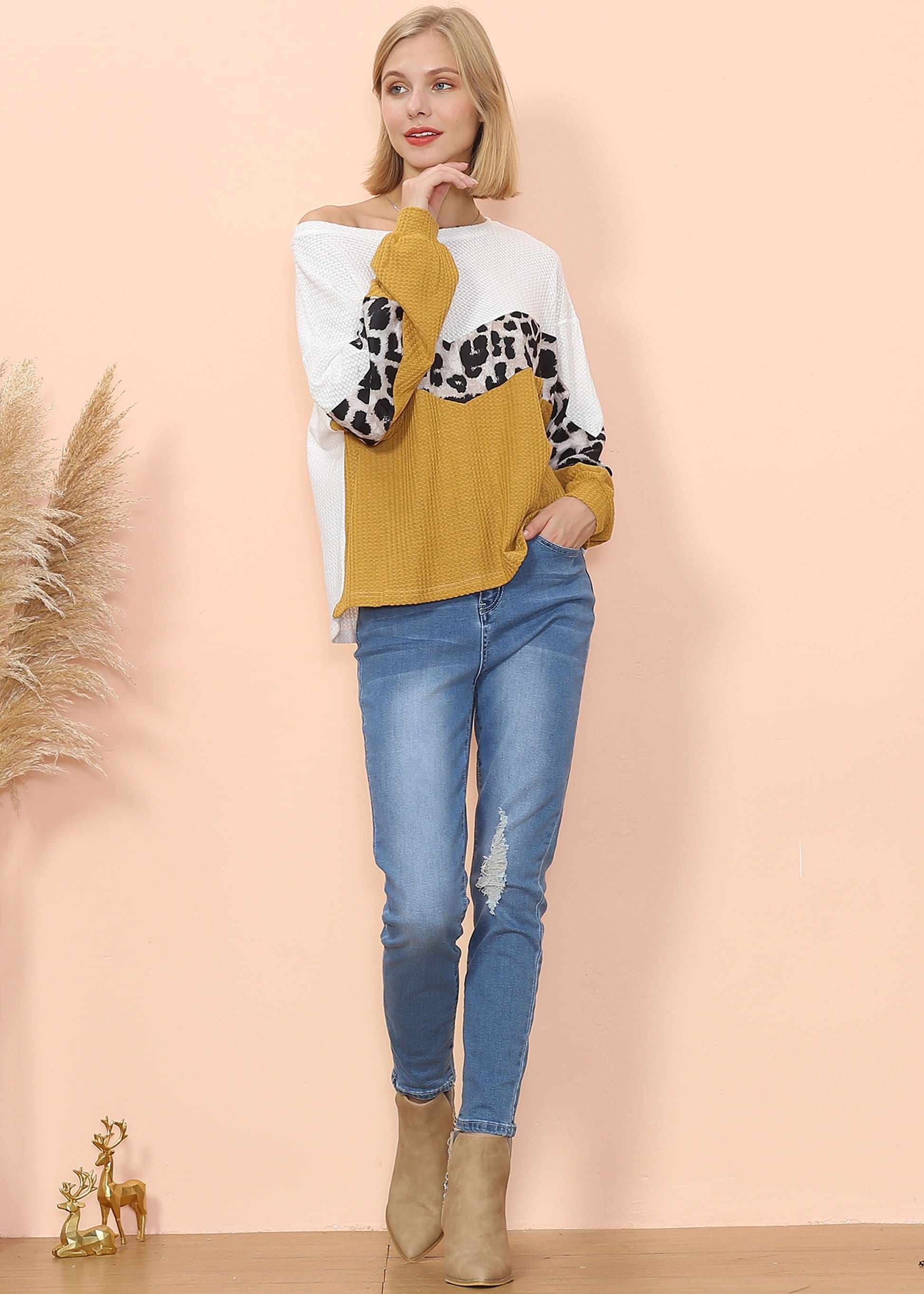 Jersey de manga larga con estampado de guepardo y tejido gofre