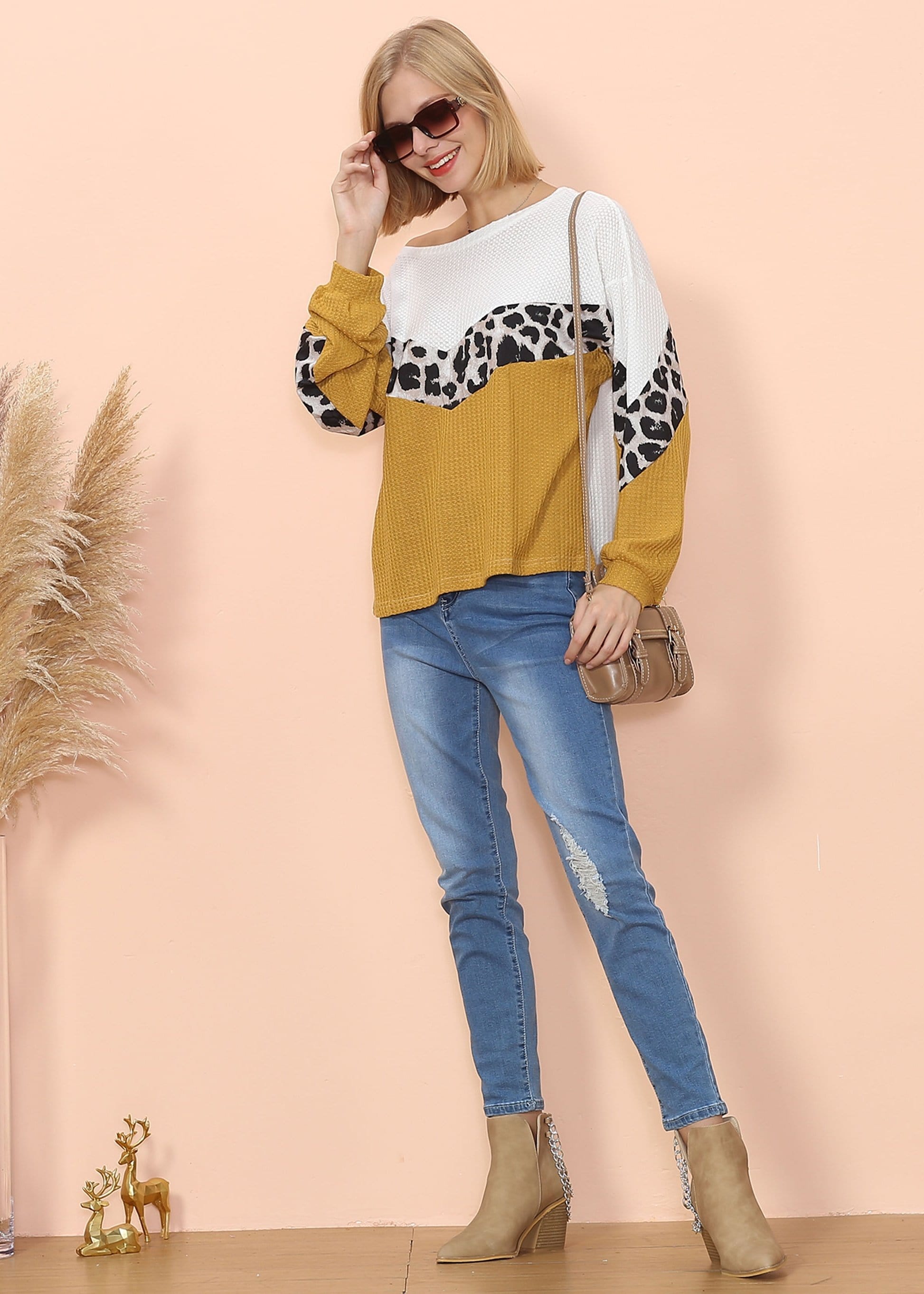 Jersey de manga larga con estampado de guepardo y tejido gofre