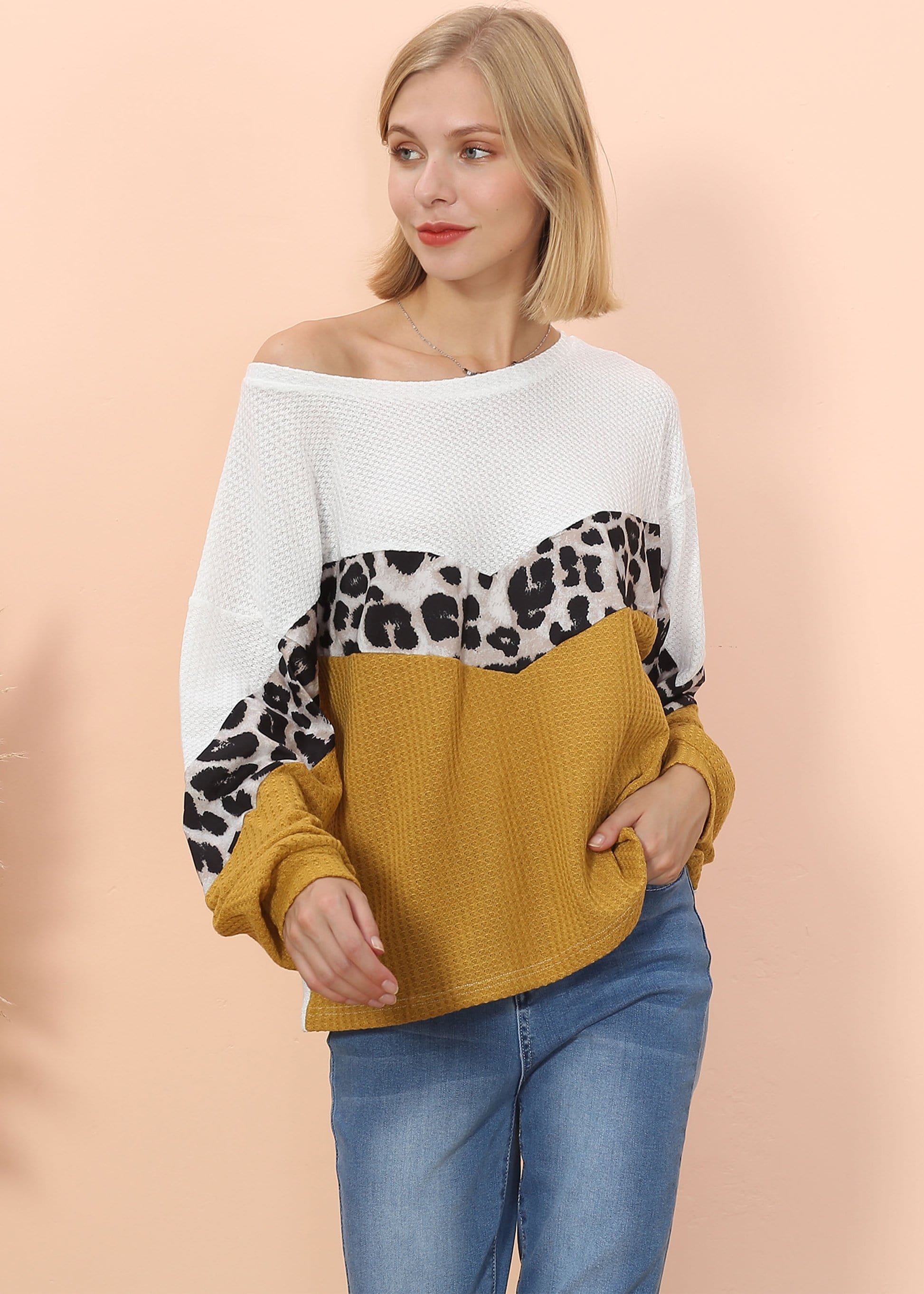 Jersey de manga larga con estampado de guepardo y tejido gofre