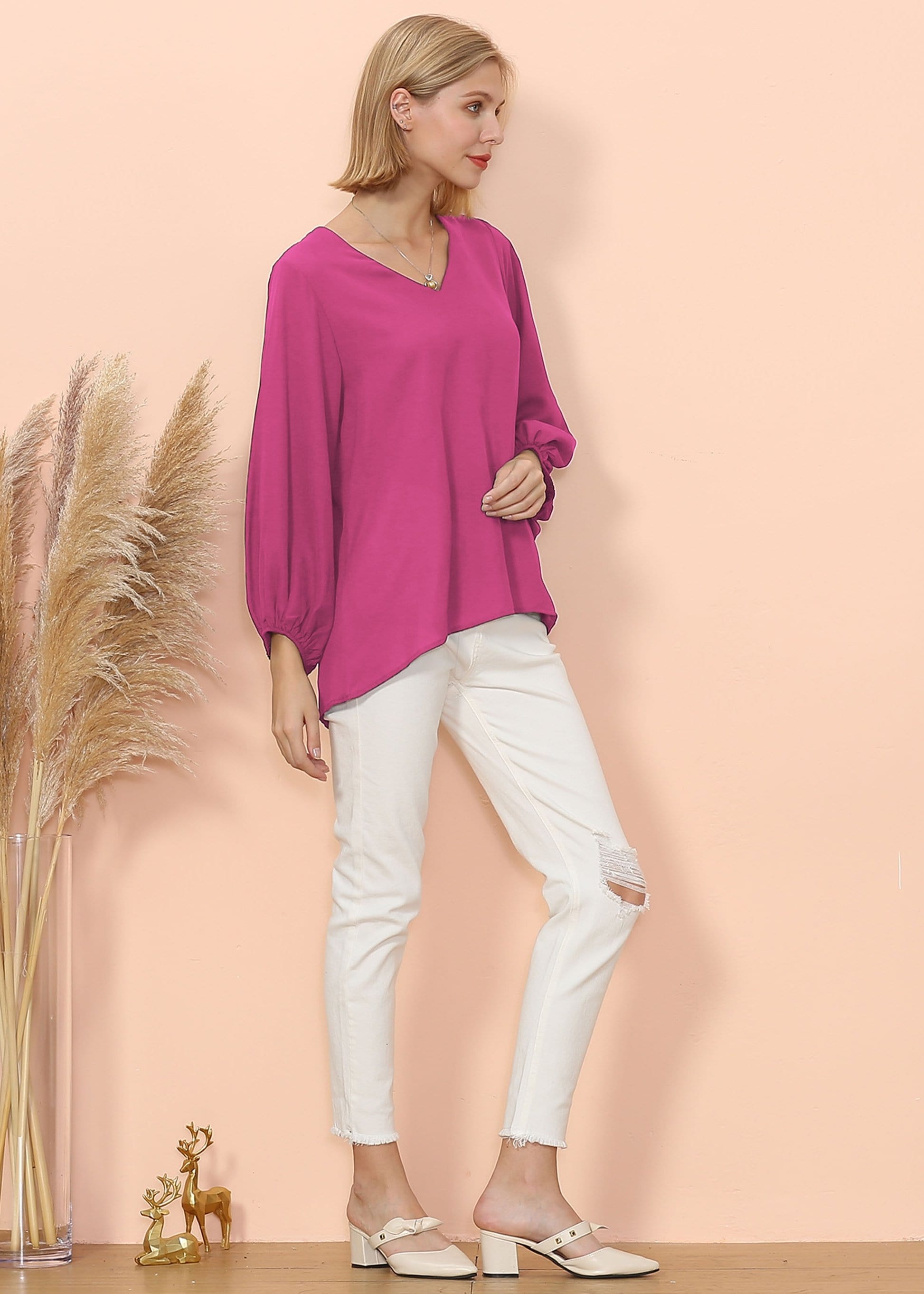 Top con escote en V y mangas abullonadas Love