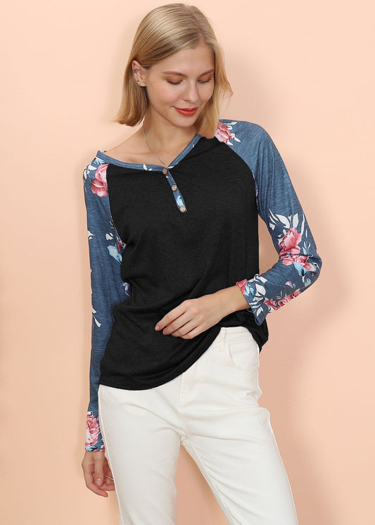 Camiseta Henley de manga larga con estampado floral