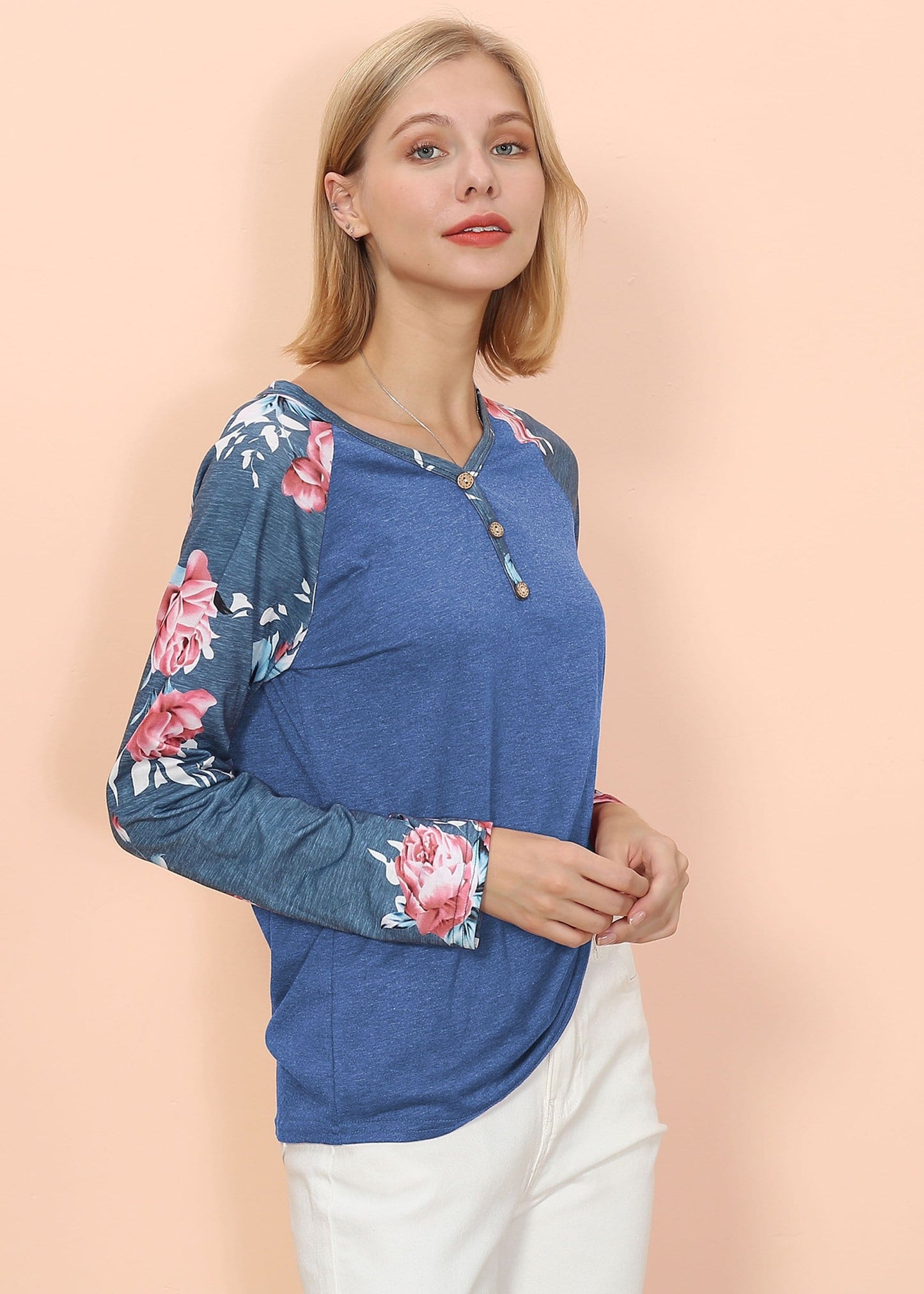 Camiseta Henley de manga larga con estampado floral