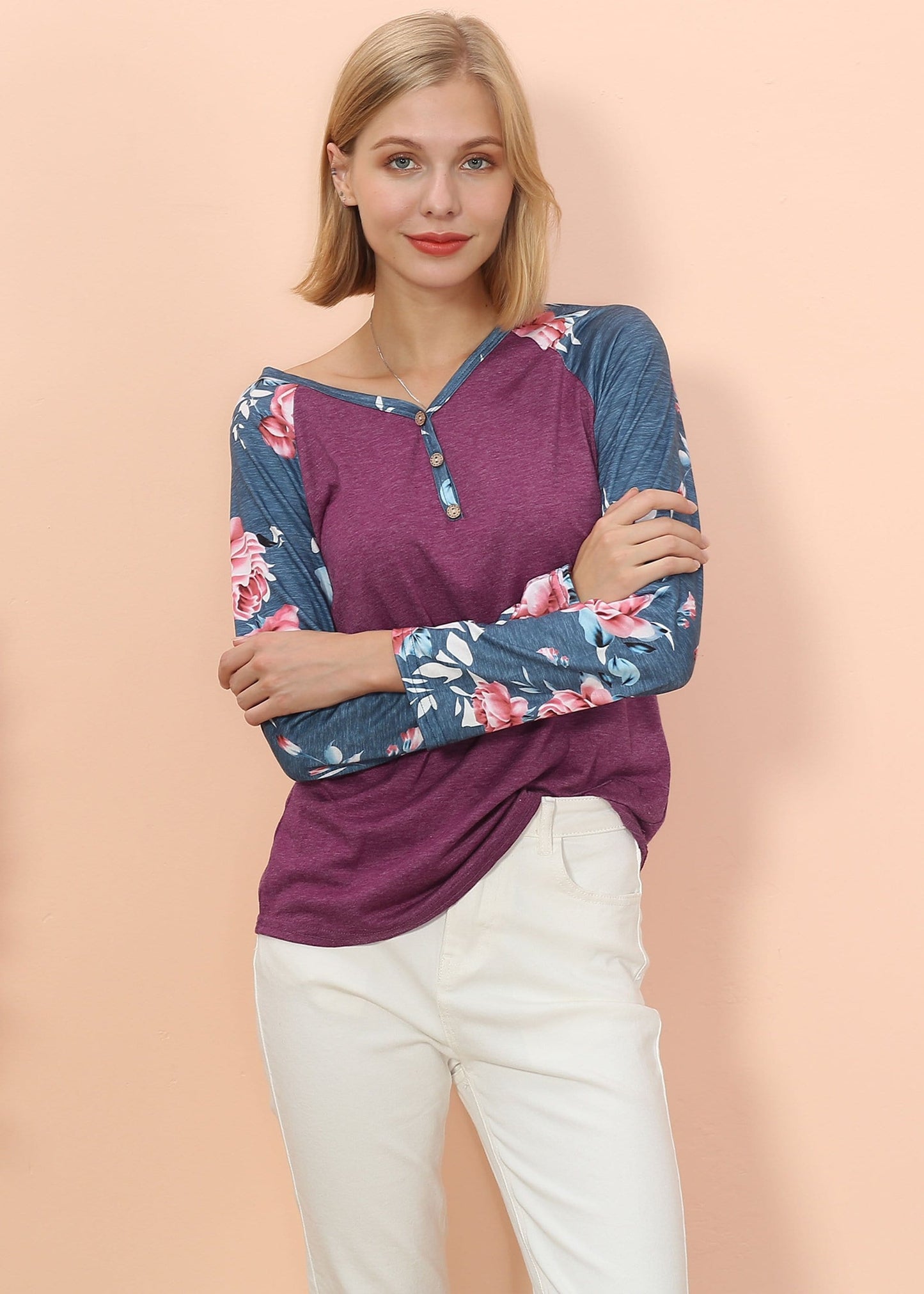 Camiseta Henley de manga larga con estampado floral