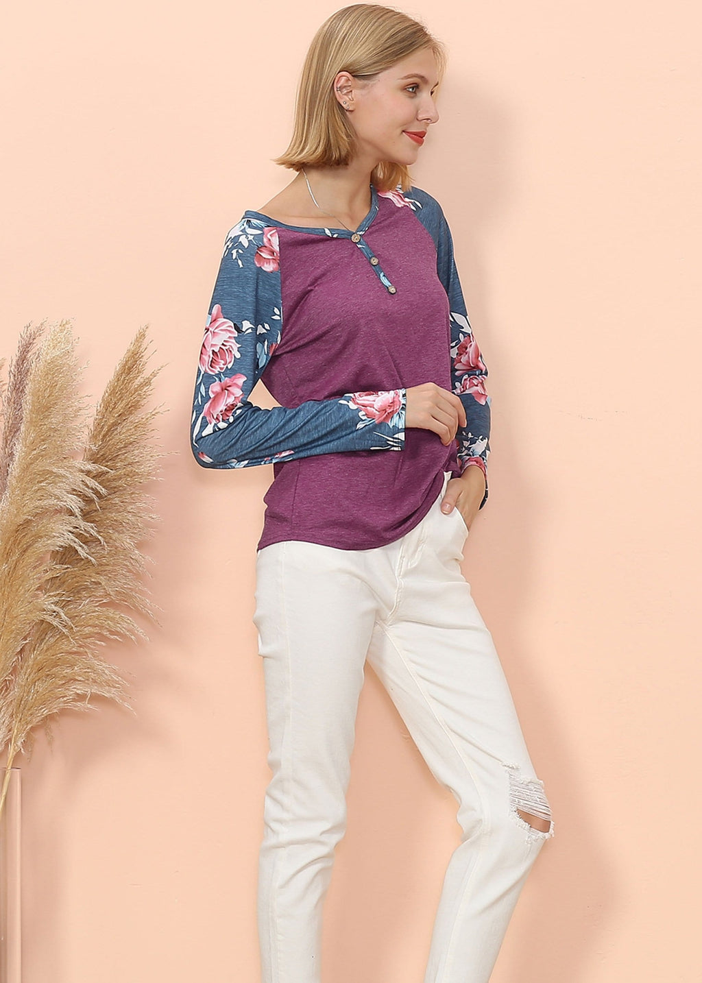 Camiseta Henley de manga larga con estampado floral