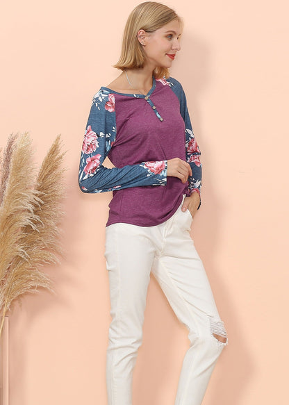 Camiseta Henley de manga larga con estampado floral