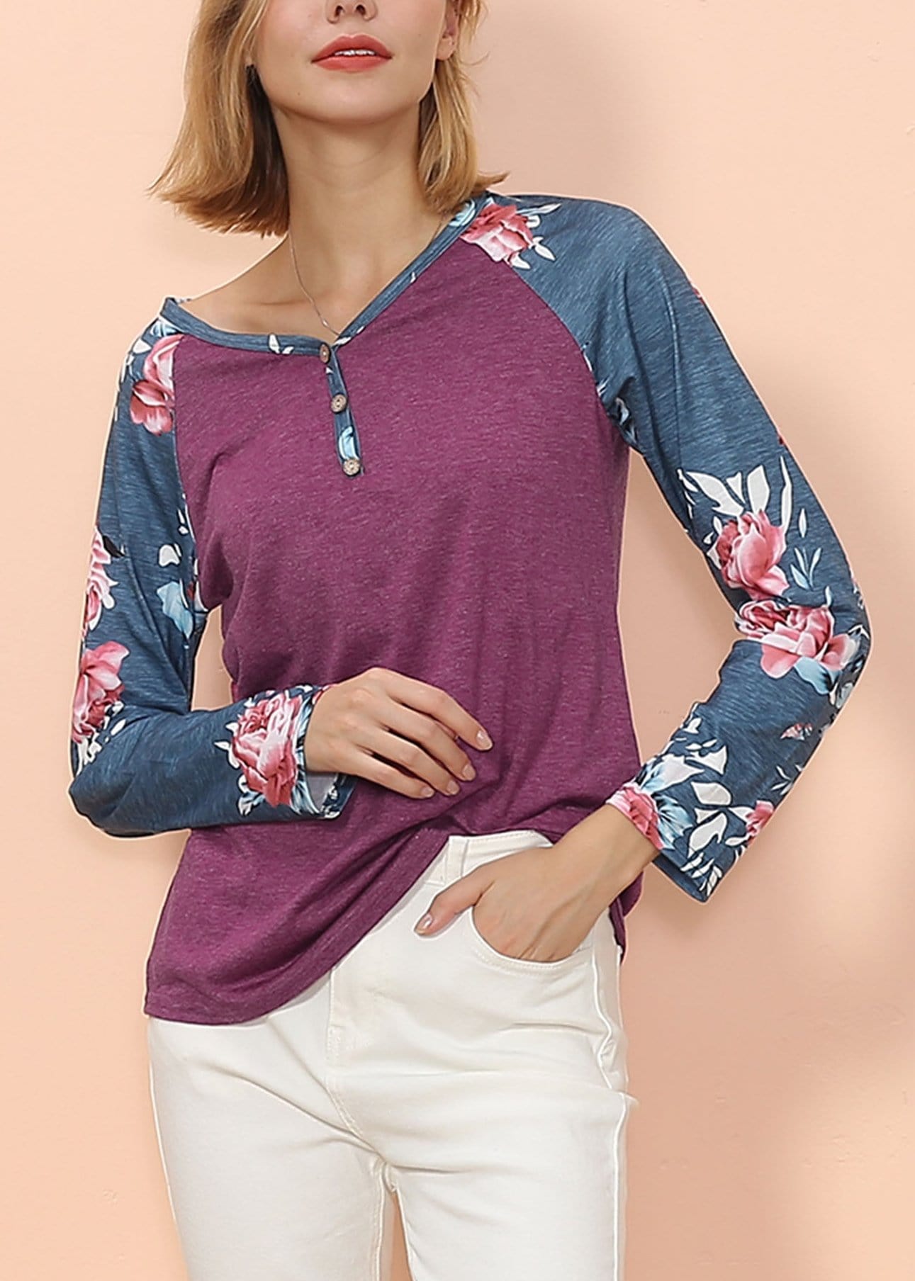 Camiseta Henley de manga larga con estampado floral