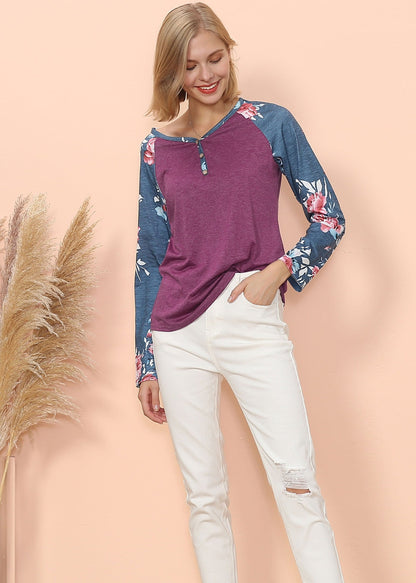 Camiseta Henley de manga larga con estampado floral