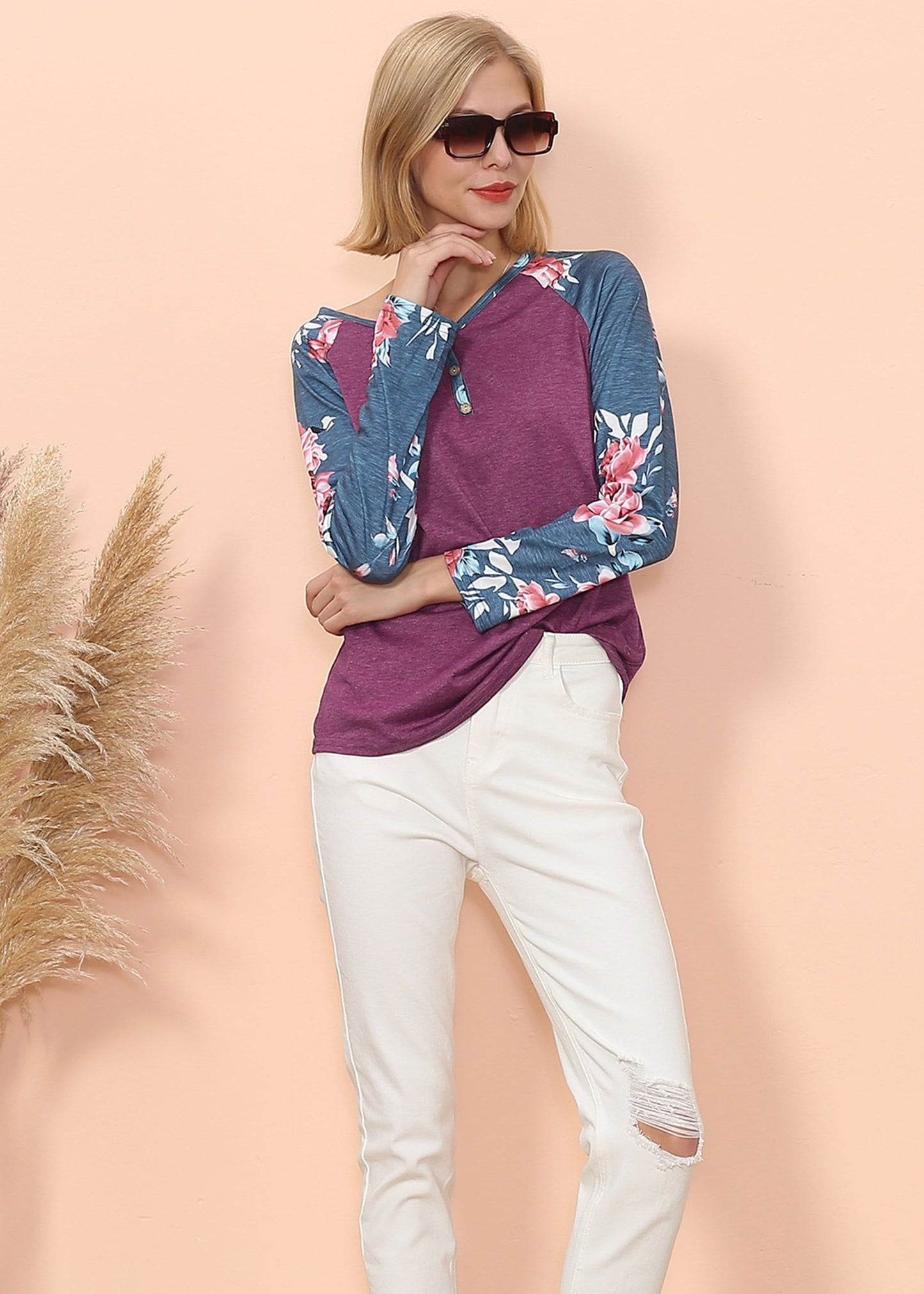 Camiseta Henley de manga larga con estampado floral