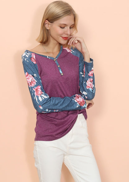 Camiseta Henley de manga larga con estampado floral