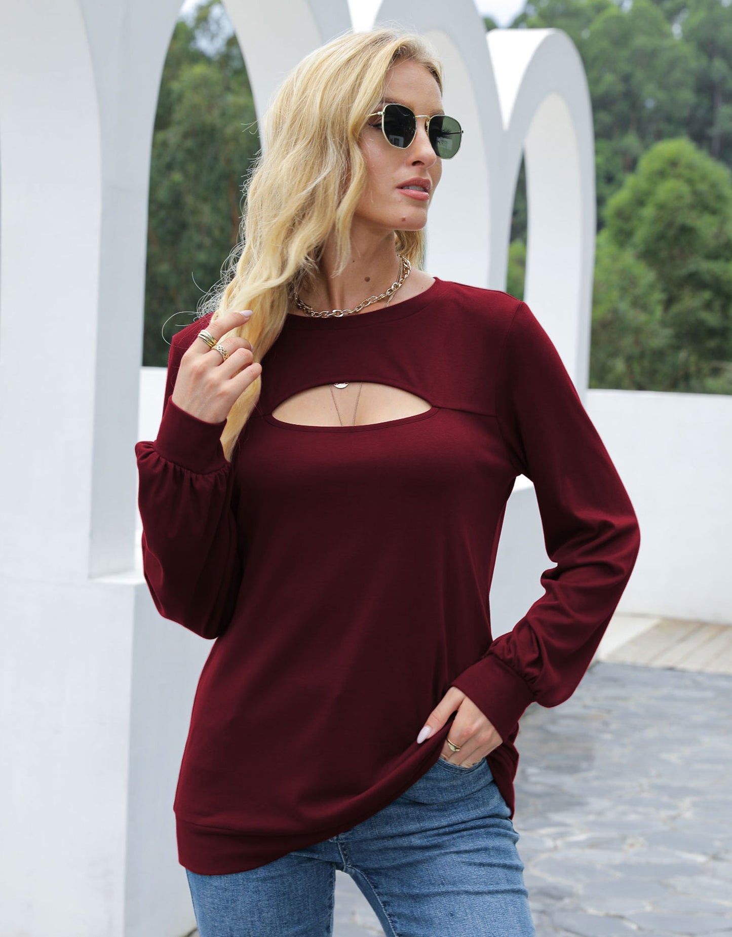 Cut Out Pullover Long Sleeve