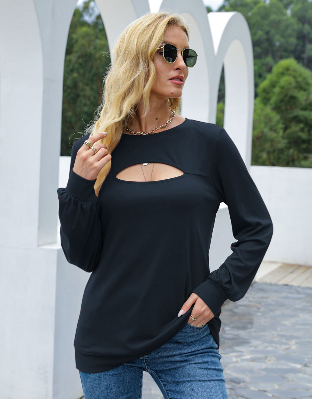 Jersey de manga larga con cortes