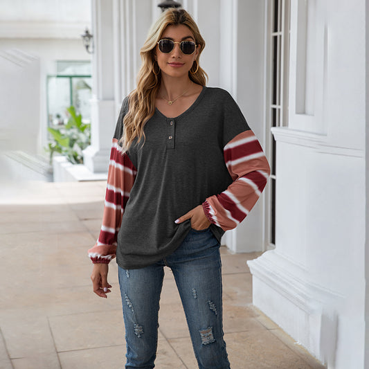 Camiseta de manga larga a rayas Henley