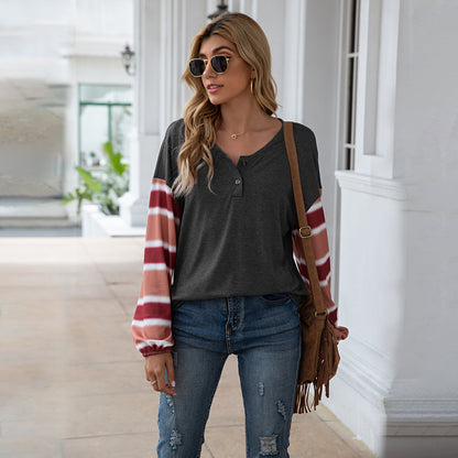 Camiseta de manga larga a rayas Henley