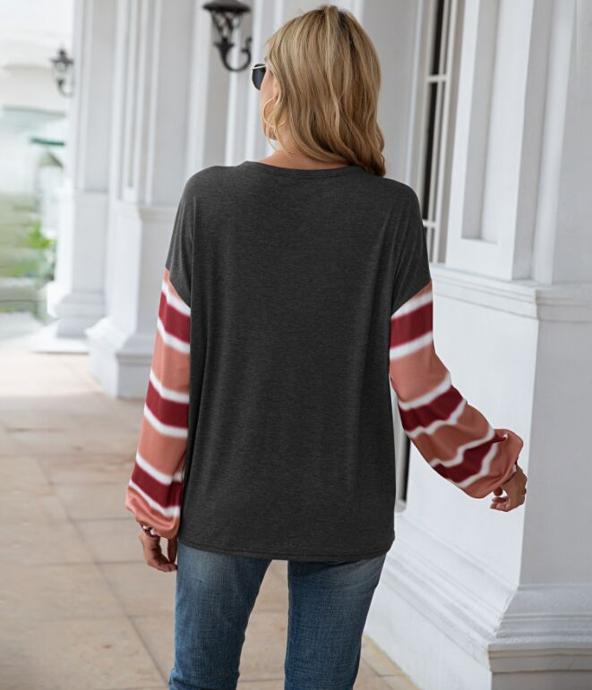 Camiseta de manga larga a rayas Henley