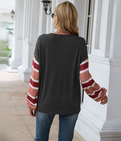 Camiseta de manga larga a rayas Henley