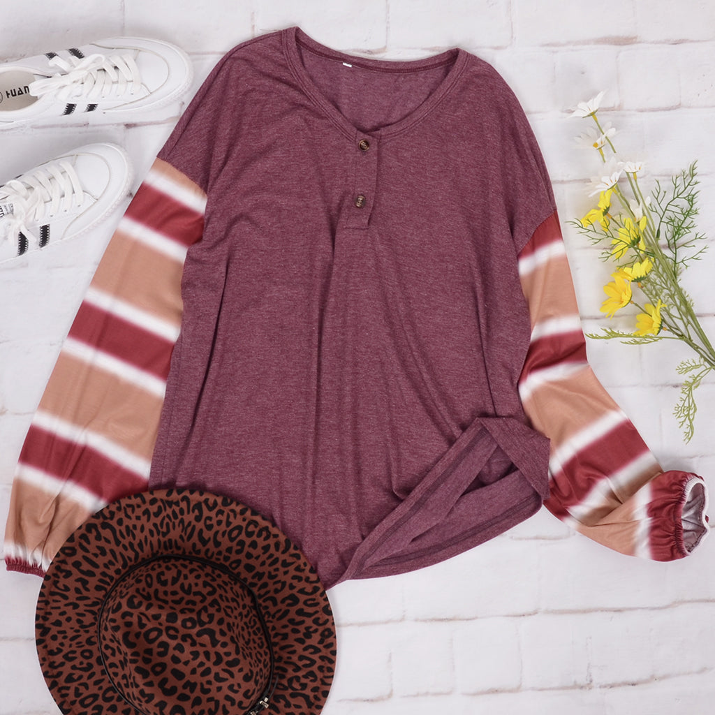 Camiseta de manga larga a rayas Henley