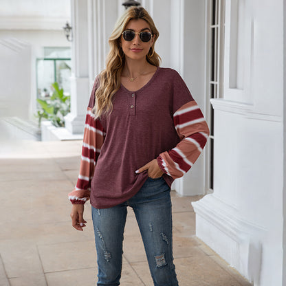 Camiseta de manga larga a rayas Henley