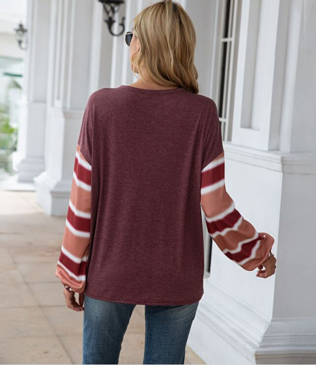 Camiseta de manga larga a rayas Henley