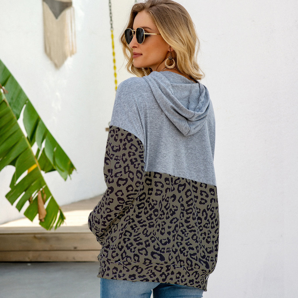 Sudadera con capucha y estampado de leopardo en dos tonos