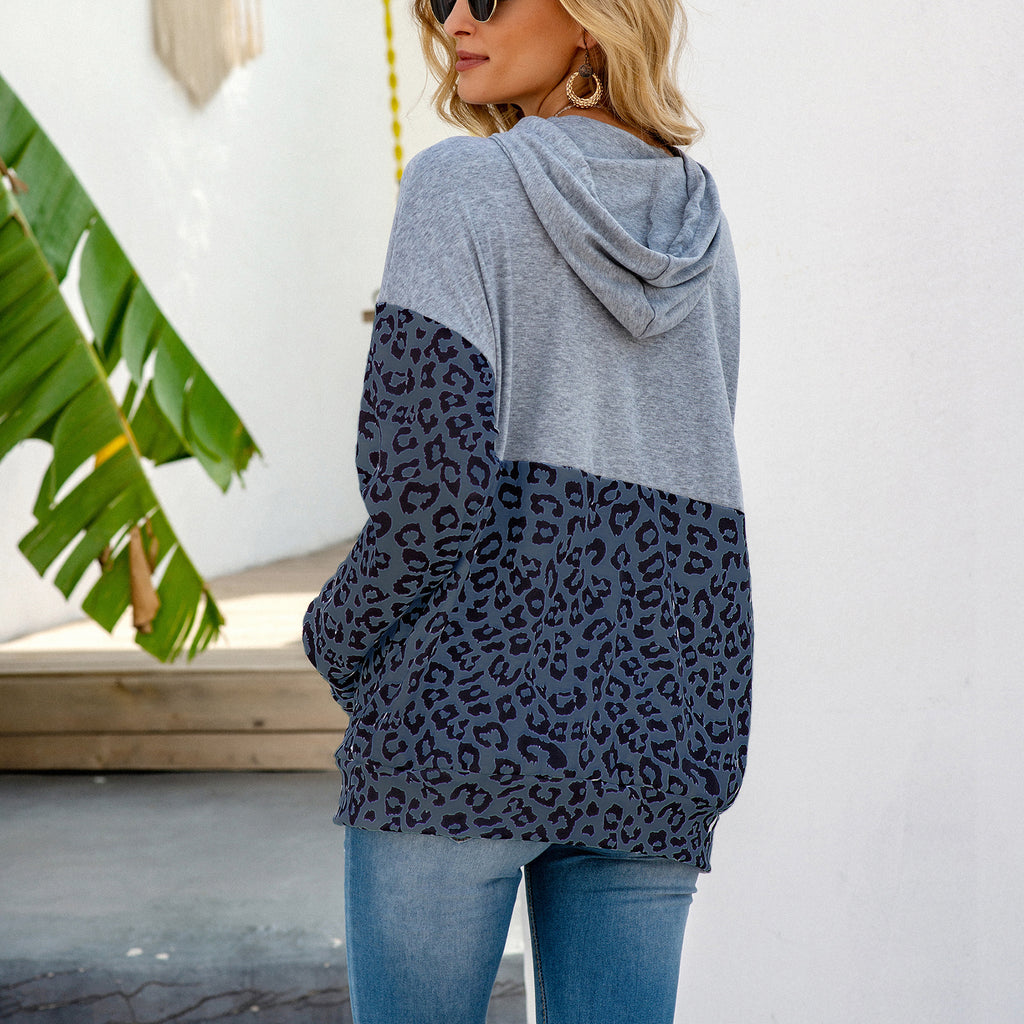 Sudadera con capucha y estampado de leopardo en dos tonos